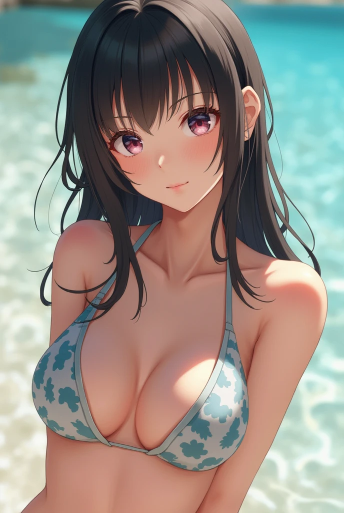 J-POP、Realistic photos、Focus on the face of the cute high school girl in a bikini.