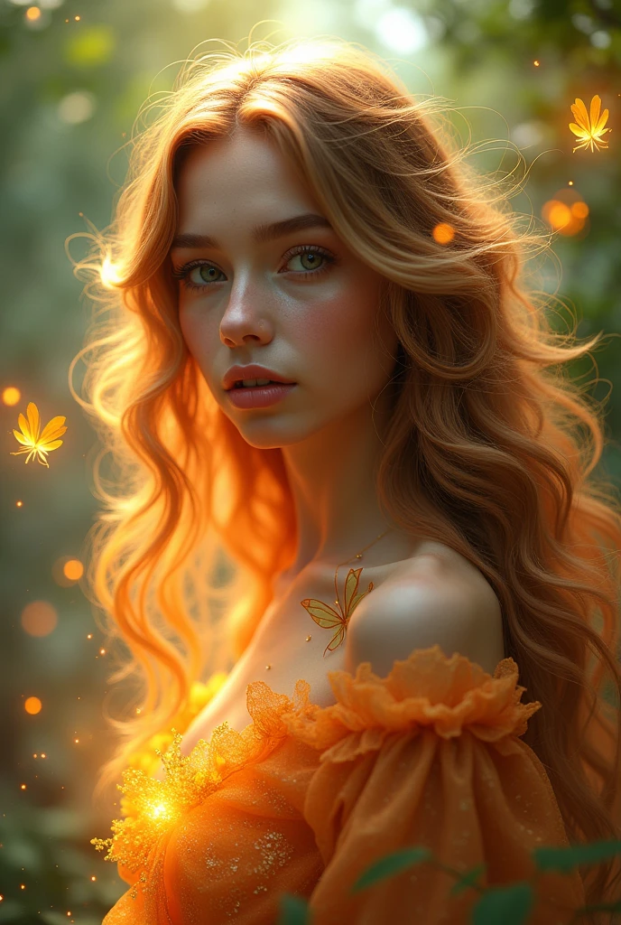 a girl with an aura, beautiful detailed eyes, beautiful detailed lips, extremely detailed face and skin, long flowing hair, glowing aura surrounding the body, magical energy, fantasy environment, lush nature background, sunlight filtering through the trees, serene atmosphere, ethereal, dreamlike, vibrant colors, warm lighting, detailed textures, photorealistic, 8k, best quality, (masterpiece:1.2)