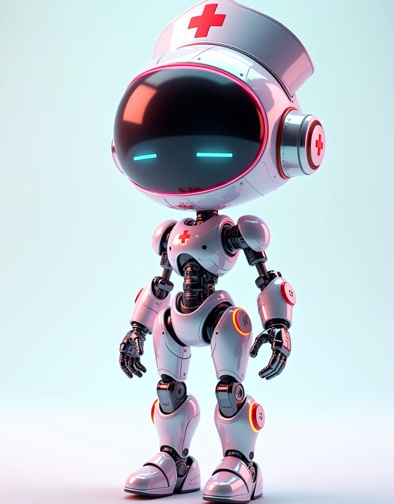 Pixar style,(Blind box toy style:1.2),(full-body shot),1 transparent cute mechanical nurse doll,Transparent Mecha,Exquisite nurse hat:1.2,Luminous goggles:1.2,colored neons,High-tech mechanical parts,Metal body,Detailed mechanical metal design,Vibrant colors,Dynamic glow,Reflective metal surface,Bright environment,Dynamic poses,Exquisite existence,Skills Improvement,interlocking mechanical gears,Stylish design,motion blur effect,Detailed metal treatment,Sci-fi atmosphere,Streamlined aerodynamic shape,Laser scanning pattern,Holographic projection,LED Light Track,Beautiful and unforgettable,Advanced sensors,Complex algorithms,Ominous and mysterious atmosphere,Electric Spark,Shiny chrome,Propulsion systems of the future,clean,White background,(Global Illumination,Ray Tracing,High Dynamic Range,Unreal Rendering,Reasonable design,High Detail,masterpiece,Best quality,Ultra HD,light),Red Cliff,locomotive,3D style