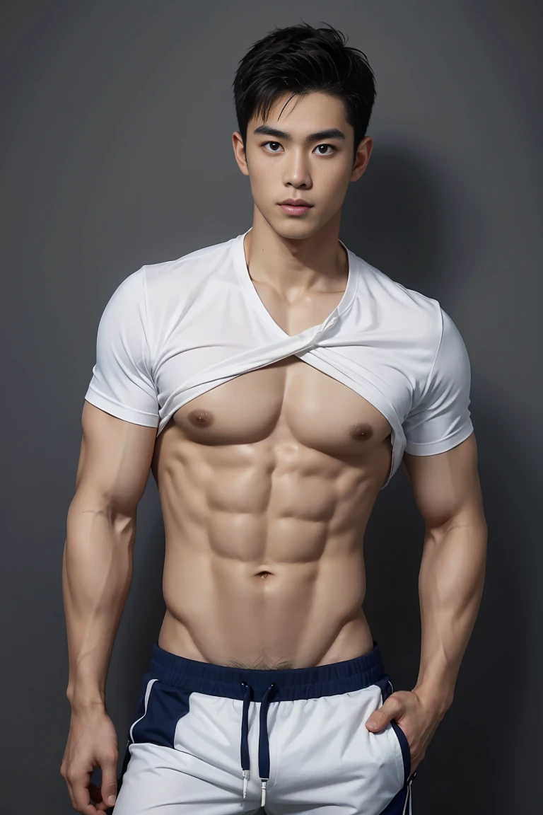 1 Handsome naked Japanese guy ,Sexy pose, A 20 year-old man wearing a Bare chest shirt and Excellent shorts stands against a white background, navy Blue, navy Blue, Sports T-shirt, Blue, Excellent Sportswear, Gorgeous and sexy clothes, Sportswear, Short sleeve, Jinjinshen Blue clothes, Tall young man, Tennis suits, Wearing Sportswear, dark Blue decorative clothing,male,Bare chest,Full chest muscles,Swelling of chest muscles,Six-pack,Hips, Handsome,High,Muscles look good,hairy body,Sexy expression, Wheat complexion,black eyes(thin eyes 1:3),Full body image, Excellent, perfect dick shape, Perfect hand details,Detailed you, , Mostly juicy ass, The opening of your legs
