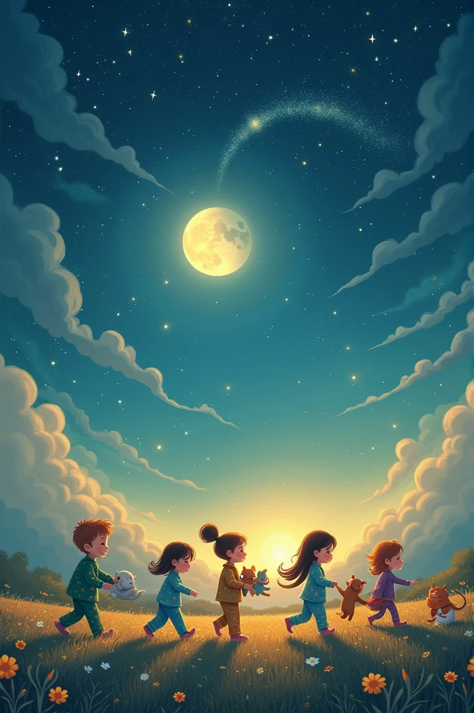 When the stars begin to shine,
And the moon is up so high,
It’s time for the bedtime parade,
With sleepy eyes and dreams to make