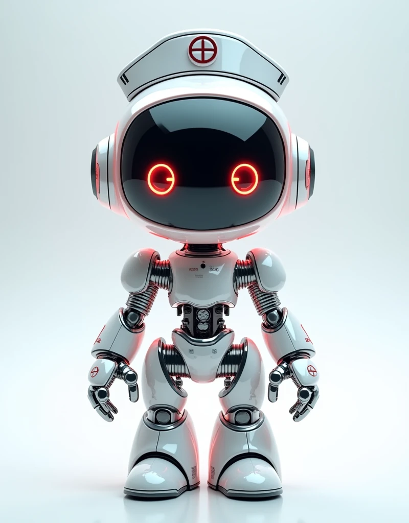 Pixar style, (Blind box toy style:1.2), (full-body shot) , 1 transparent cute mechanical nurse doll, Transparent mecha, Exquisite nurse hat:1.2, Luminous goggles:1.2, Colorful neon lights, High-tech mechanical parts, Metal body, Detailed mechanical metal design, bright colors, Dynamic glow, Reflective metal surface, bright environment, dynamic poses, Exquisite presence, skill improved, interlocking mechanical gears, Stylish design, motion blur effect, Detailed metal processing, Sci-fi atmosphere, Streamlined aerodynamic shape, Laser scanning pattern, Holographic projection, LED light track, beautiful and unforgettable, Advanced sensors, complex algorithm, Ominous and mysterious atmosphere, electric spark, Shiny chrome plating, Propulsion systems of the future, Clean, White background, (global illumination, Ray tracing, high dynamic range, Unreal rendering,Reasonable design, high detail, masterpiece, best quality, ultra high definition, light)，Chibi，locomotive，3d style