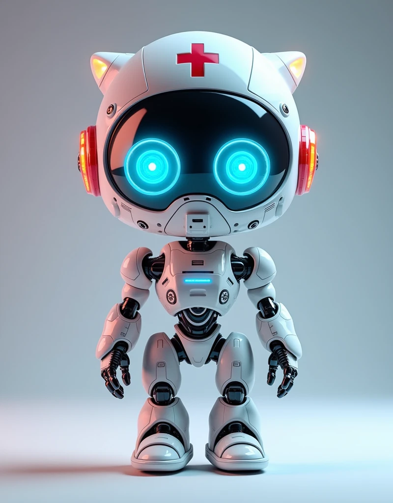 Pixar style, (Blind box toy style:1.2), (full-body shot) , 1 transparent cute mechanical nurse doll, Transparent mecha, Exquisite nurse hat:1.2, Luminous goggles:1.2, Colorful neon lights, High-tech mechanical parts, Metal body, Detailed mechanical metal design, bright colors, Dynamic glow, Reflective metal surface, bright environment, dynamic poses, Exquisite presence, skill improved, interlocking mechanical gears, Stylish design, motion blur effect, Detailed metal processing, Sci-fi atmosphere, Streamlined aerodynamic shape, Laser scanning pattern, Holographic projection, LED light track, beautiful and unforgettable, Advanced sensors, complex algorithm, Ominous and mysterious atmosphere, electric spark, Shiny chrome plating, Propulsion systems of the future, Clean, White background, (global illumination, Ray tracing, high dynamic range, Unreal rendering,Reasonable design, high detail, masterpiece, best quality, ultra high definition, light),Chibi,locomotive,3d style