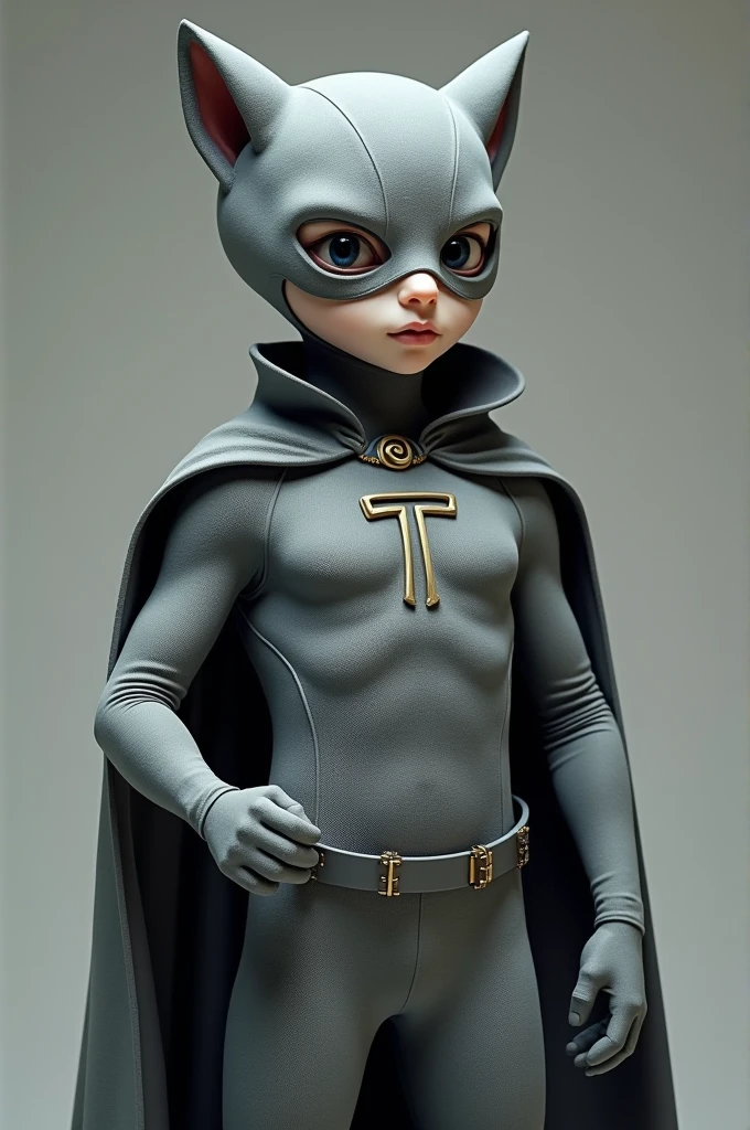 Create a superhero called terere, He has a high-pitched voice and wears a mask and a cape , your clothes are gray, has the letter T on his chest, wears a mask over his eyes and his head is made of terere
