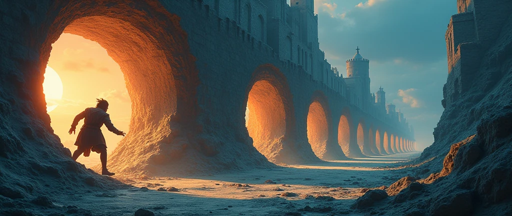  Évasion à Travers les Portails Temporels
Concept : Imagine une série de portails temporels par lesquels un personnage s'échappe, chacun menant à une époque différente. Les portails sont alignés en perspective, créant une succession de fenêtres temporelles qui s’étendent dans le temps.

Perspectives :

Perspective 1 : Sur la première page, montre le personnage entrant dans le premier portail, qui pourrait représenter une époque médiévale avec un château ou une forêt mystérieuse. La perspective ici montre les portails se rétrécissant vers un point de fuite, chaque portail révélant un aperçu d'une époque différente.

Perspective 2 : Sur la deuxième page, les portails continuent à s’aligner, mais maintenant avec des époques plus modernes ou futuristes, comme une ville du XXe siècle, une base lunaire, ou une métropole du futur. Le personnage peut être vu en train de sauter ou de courir à travers ces portails, s'évadant de l’une à l’autre.
