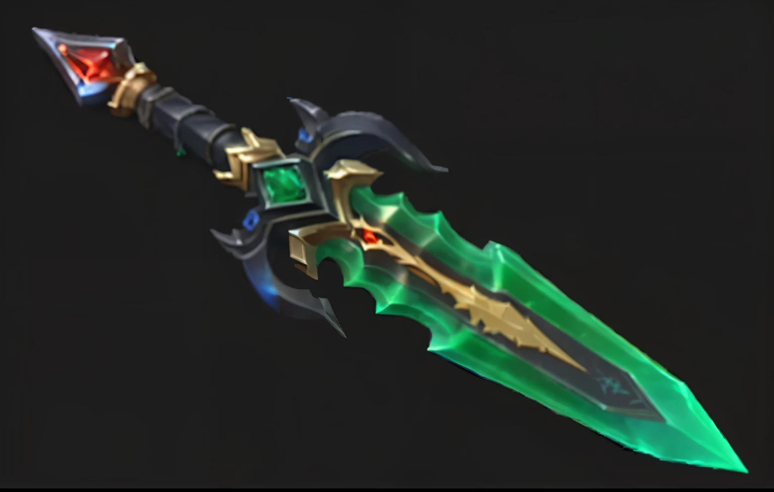 一把绿黑色sword,It is inlaid with a red crystal, sword, glowing green soul blade, Sword weapons, Fantasy weapons, 科幻sword, raytraced blade, World of Warcraft Blizzard Weapon Art, 幻想sword, Fantasy Blade, The style of the Ghost Slayer Blade, Hearthstone Weapon Art, Intricate Fantasy Spear, 大sword, 巨sword, sword的设计,sword柄镶嵌这黄金色的金属