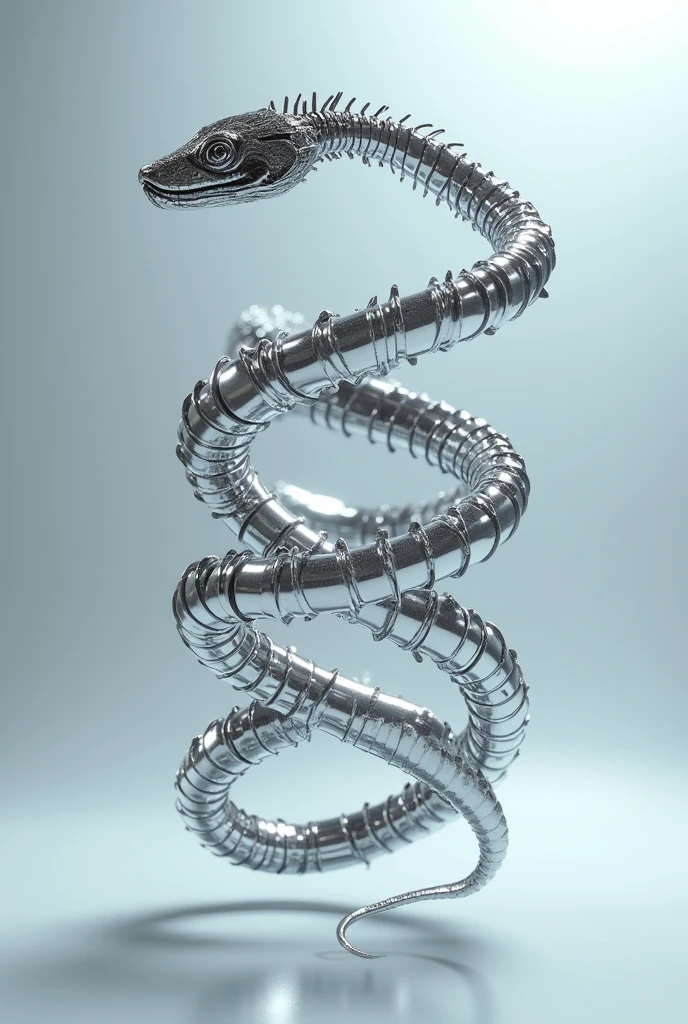 Chrome snake bone floating in the air in the shape of ovals 