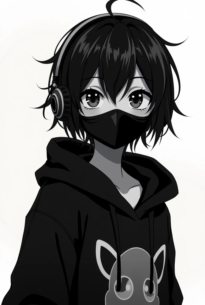 Anime guy with headphones and mask for profile pic black and white filter
Hoodie on