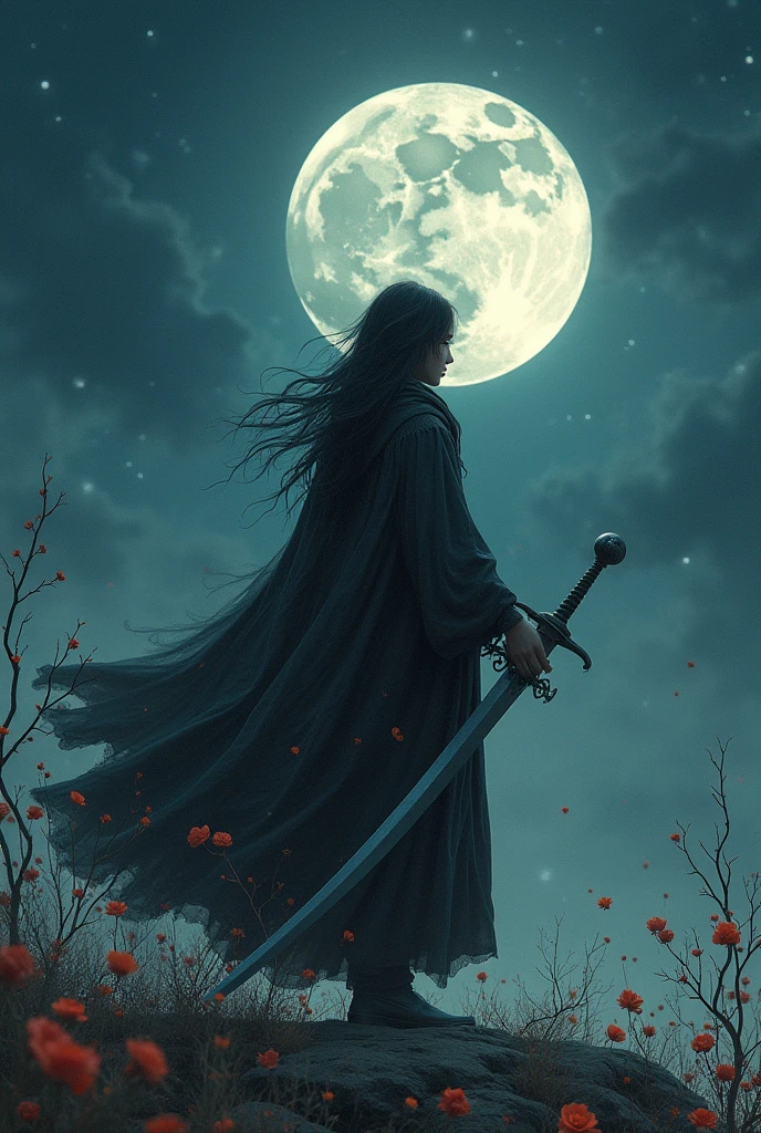 The moon falls on the eaves of clothes,Borrowing a sword to pick flowers and scatter branches