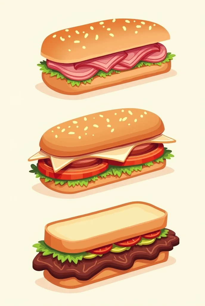 Create icons of Ham and Bread Sandwich, bread with Milanese, bread with meat