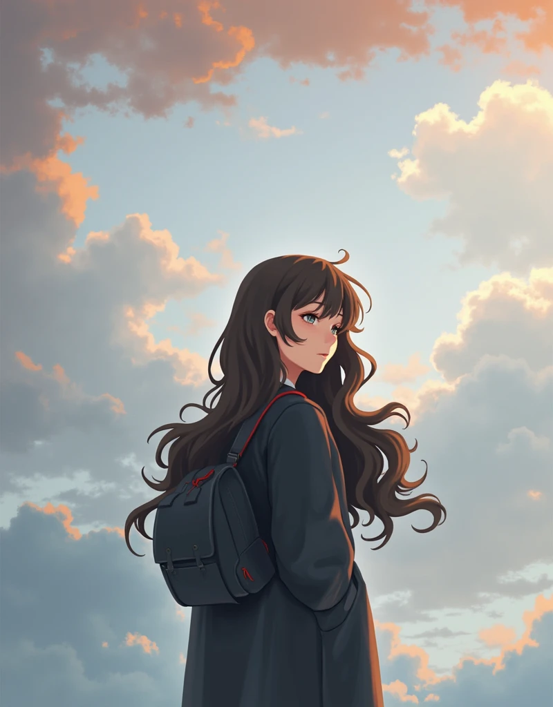 Profile picture of dark girl with wavy hair in anime style