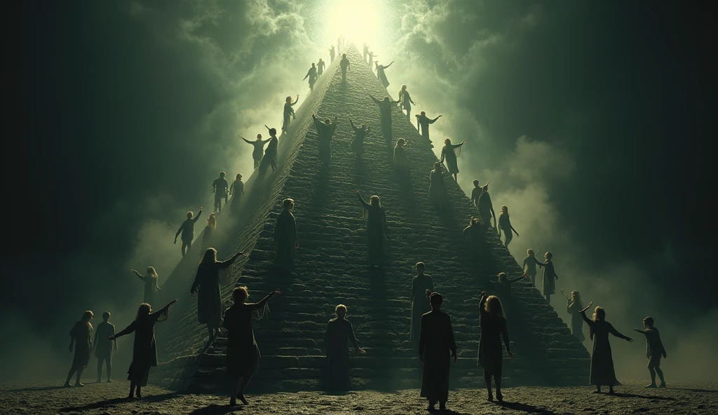 upside down illuminati pyramid, people dancing on top