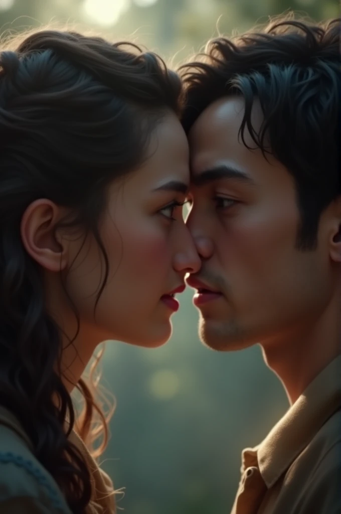 Arya whispering into Tommy's ear, with a hopeful expression on her face. Tommy is attentively listening, with a calm and understanding look.
