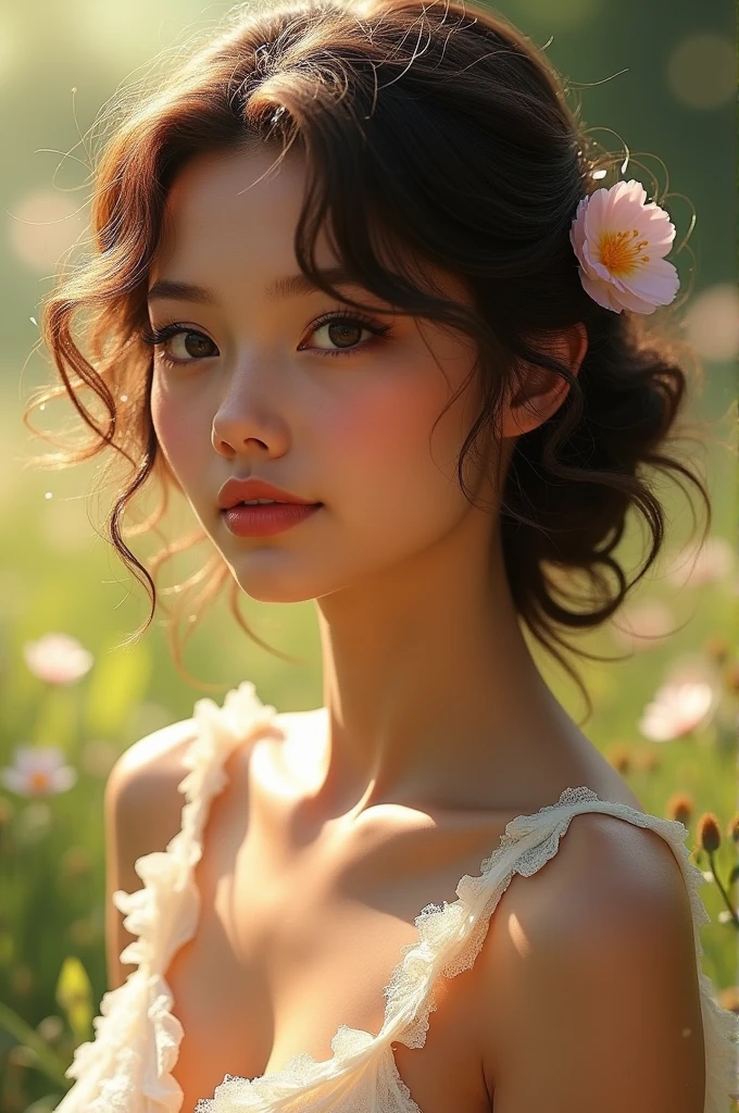 A prity girl with Curly hair style and big butak 
