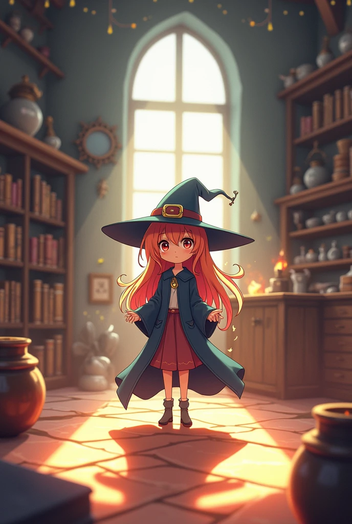 Anime girl young witch      try using magic for first time 