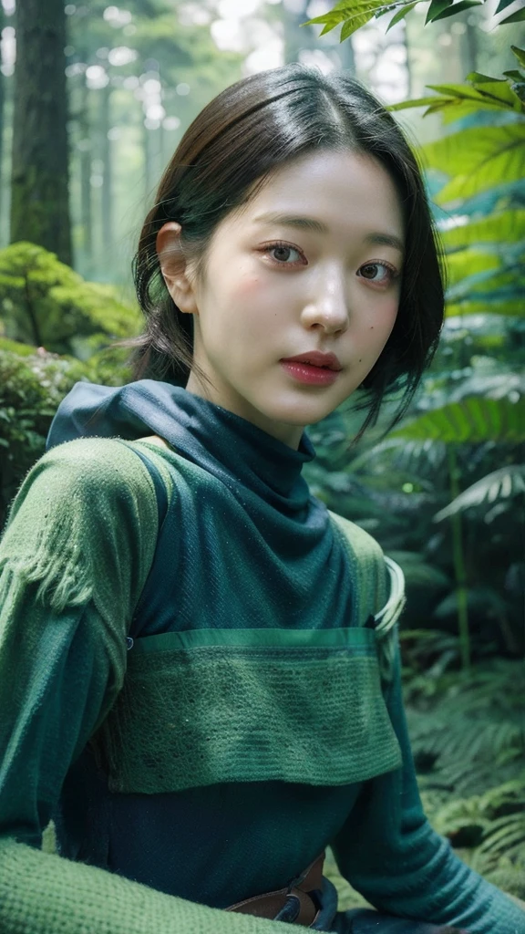 happy girl, centered, looking to the camera, approaching perfection, dynamic, (shades of blue and ((green forest 1.5)))), Very detailed, Digital paint, art station, Conceptual art, seeds, sharp focus, illustration, Carne art Griffiths and Wadim Kashin, detailed face, 4k, NSFW.