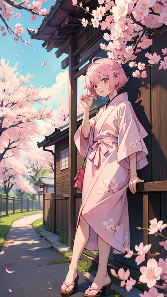 Pink undertone,Anime style,Cherry blossoms,Cherry blossoms树,Simply cute,Pure Landscape,No characters,Q version,Hand Painted