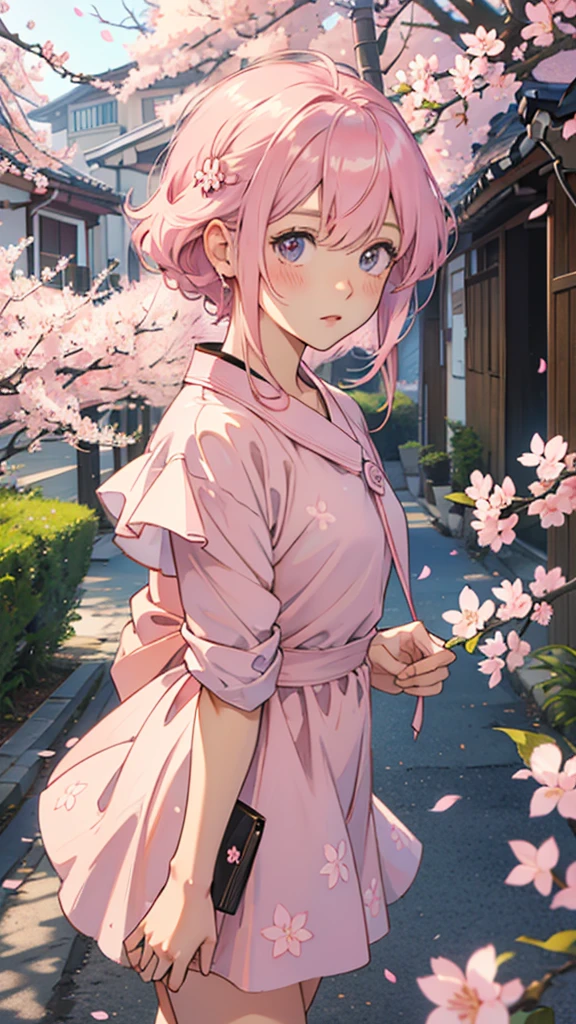 Pink undertone，Anime style，Cherry blossoms，Cherry blossoms树，Simply cute，Pure Landscape，No characters，Q version，Hand Painted
