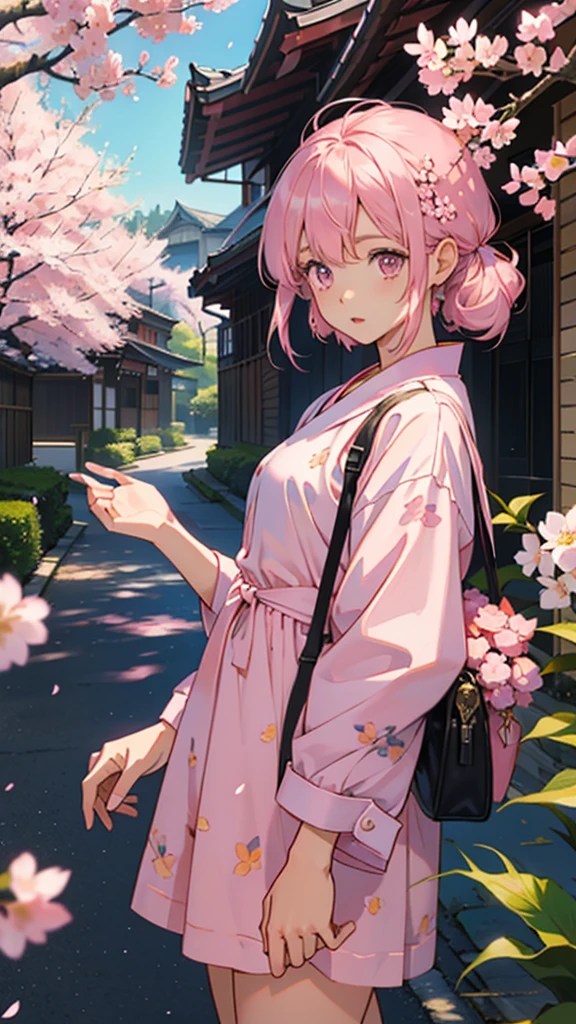 Pink undertone，Anime style，Cherry blossoms，Cherry blossoms树，Simply cute，Pure Landscape，No characters，Q version，Hand Painted
