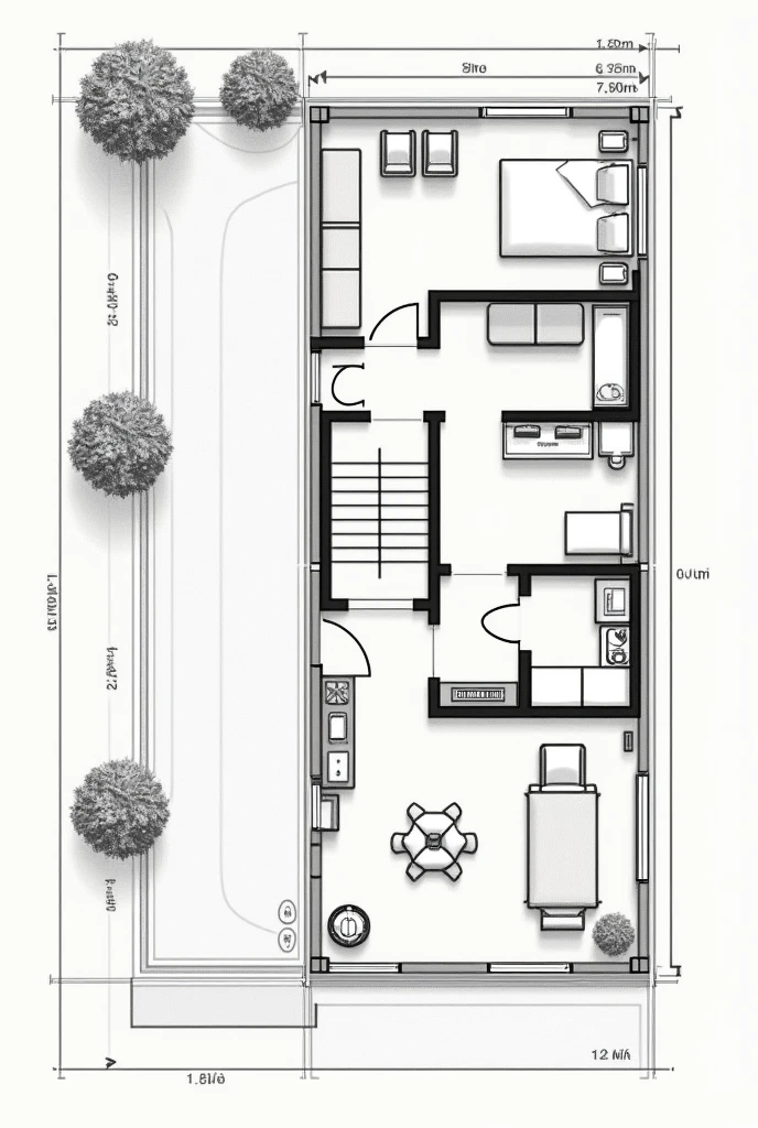 I have 60 * 30 plot, I want 2 rooms, drawing hall and kitchen create map of it