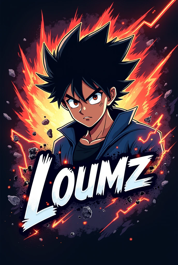 Make me a logo for the theme of shonen and the word loumz 