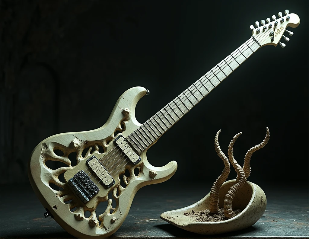 guitar made of bones and a scoop with horns