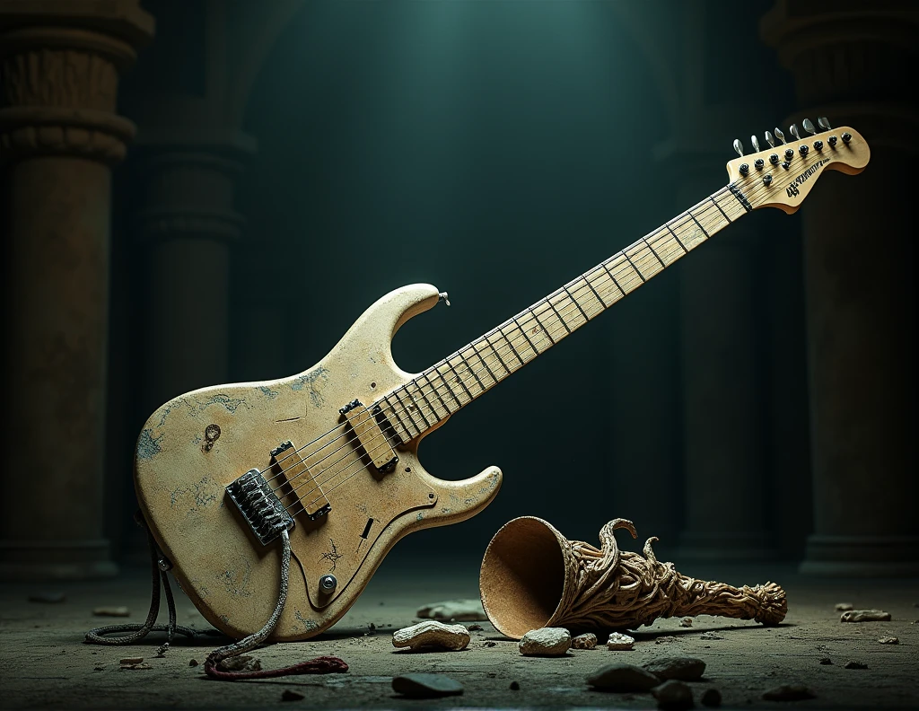 guitar made of bones and a scoop with horns