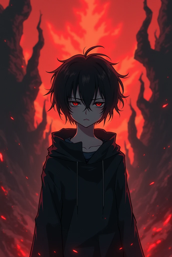 Sad anime demon boy in hell