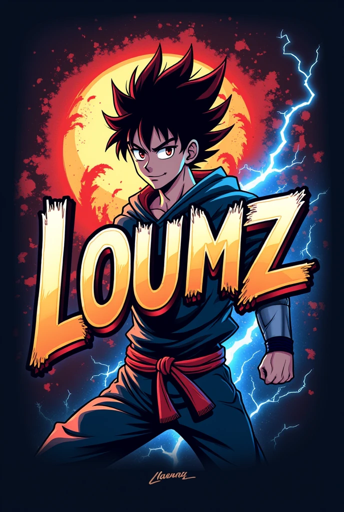 Make me a logo for the theme of shonen and the word loumz 