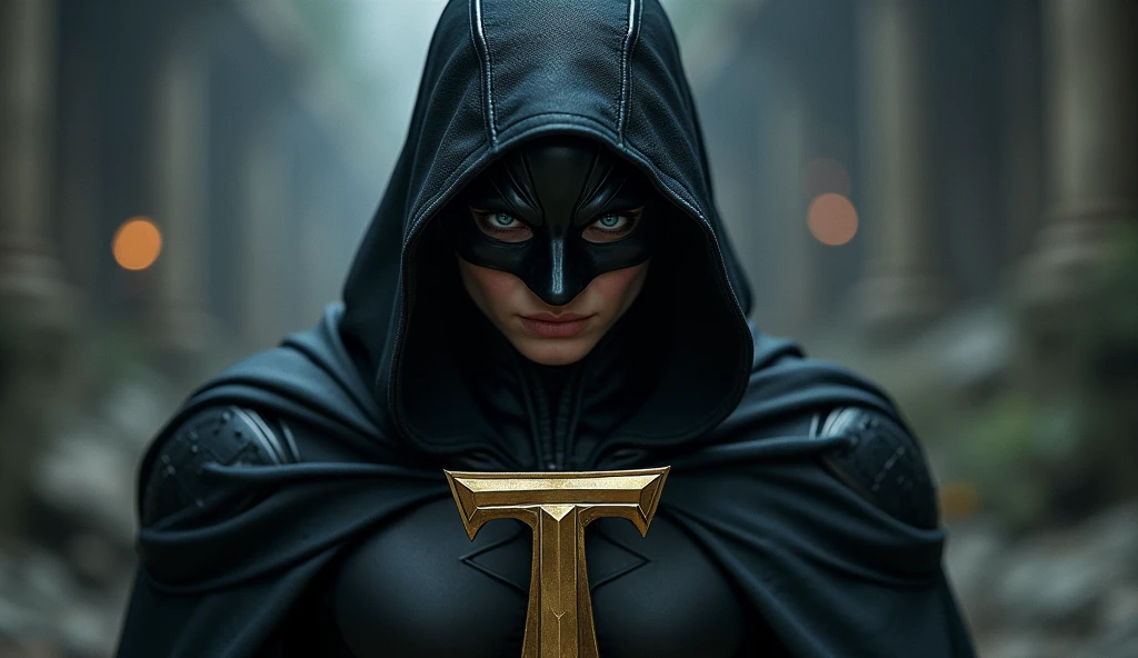The Black-Cosplayed Hero , a symbol of mystery and profound agility, is known for his stealth and cunning abilities. With his piercing blue eyes and sleek appearance, he is a force to be reckoned with. The letter T , carved in gold metal, serves as his symbol, a beacon of hope and justice in the face of darkness. Together, the Black-Cosplayed Hero and the mysterious T symbol convey a sense of adventure and intrigue, guaranteeing an unforgettable journey.