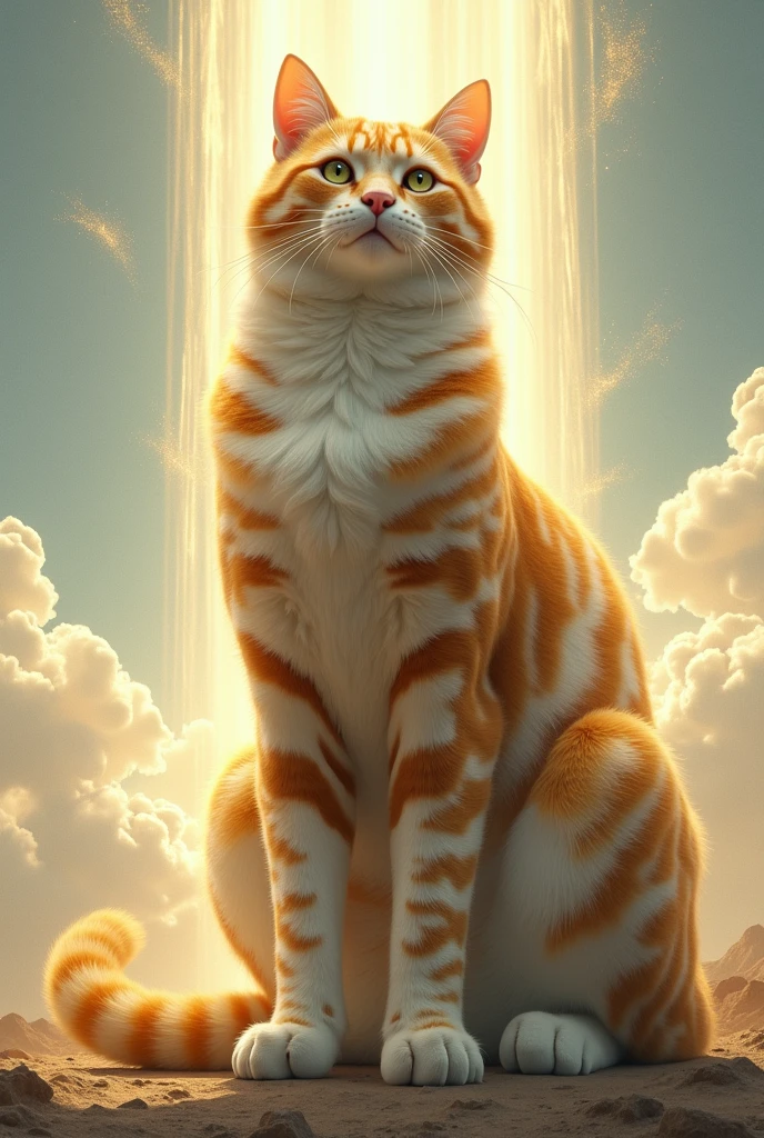 Big yellow royal cat with white stripes reaching to the sky