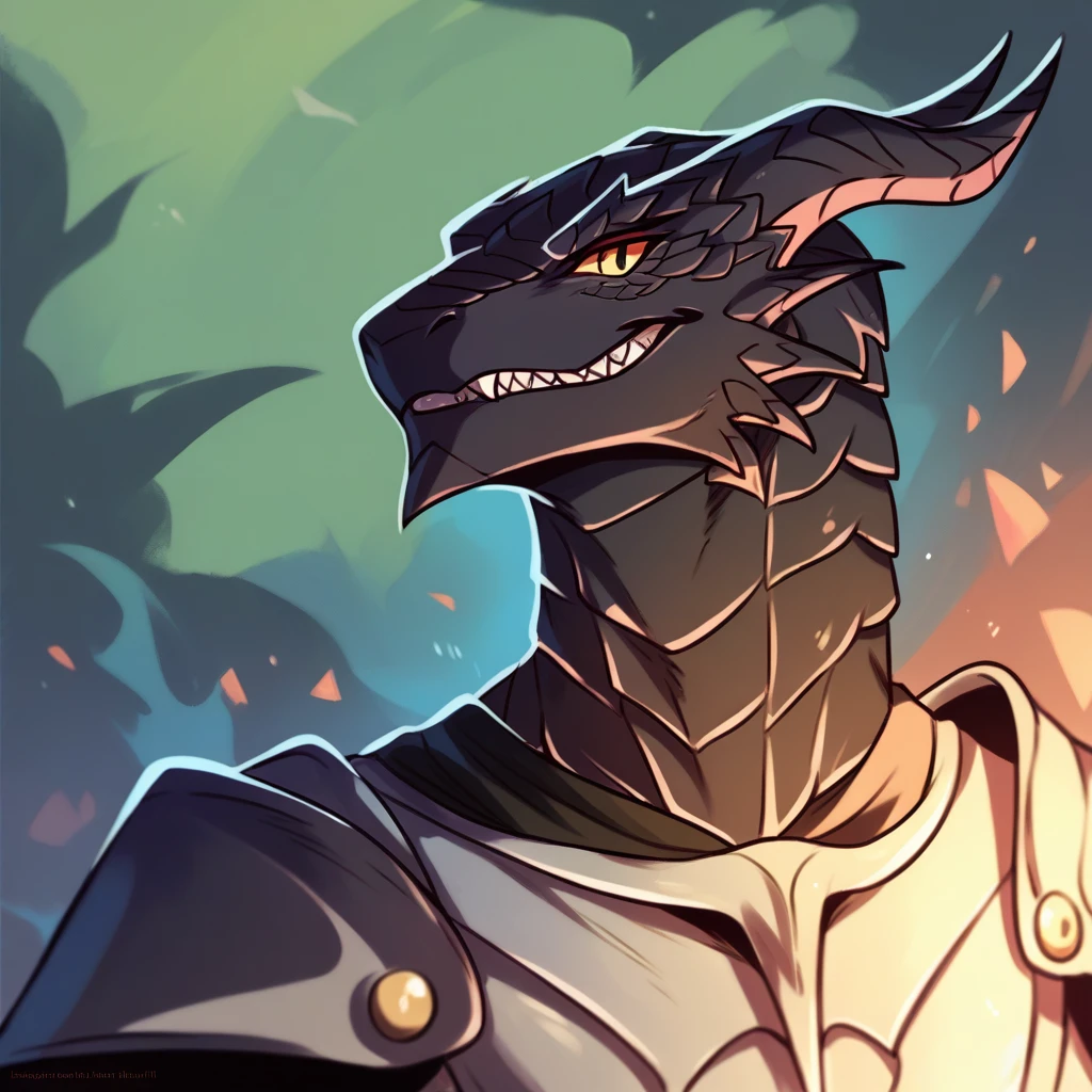 icy-marth, score_9, score_8_up, score_7_up, score_6_up, Evil Iguana with ebony black scales and Indigo eyes in demonic armor