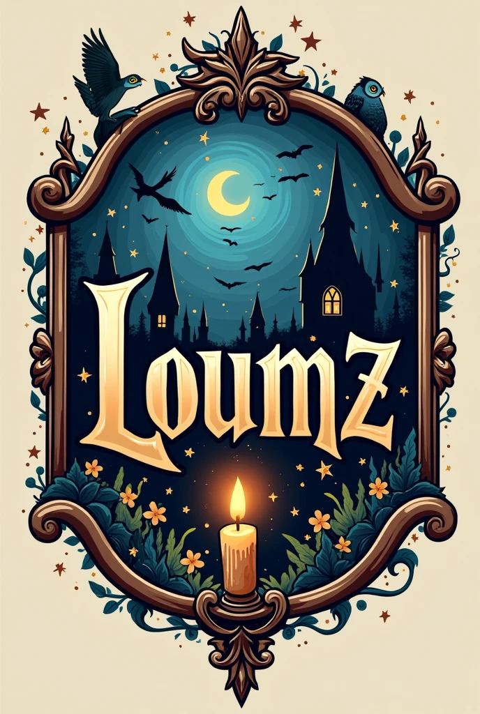 Make me a logo for the Harry Potter theme and the word loumz 