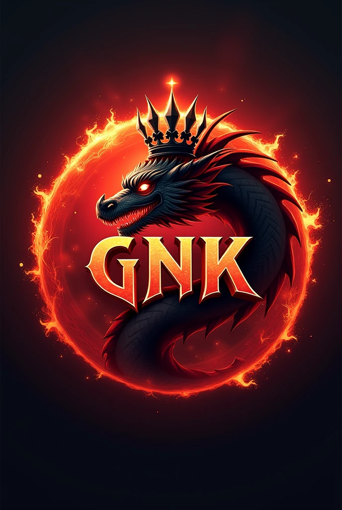 GNK logo sports with red and black color in ring and fire Dragon on background logo with crown on top with eye dragon fire add GNK first Dragon remove background 