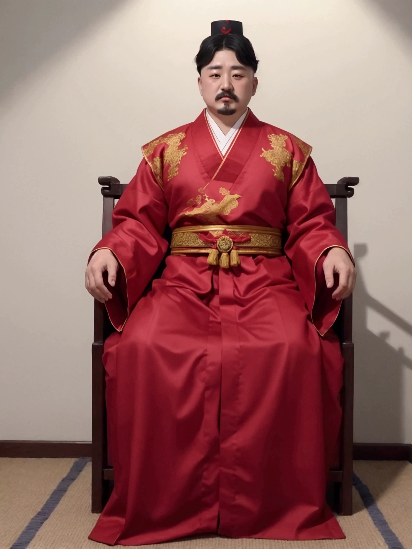 Old korean king with red traditional robe