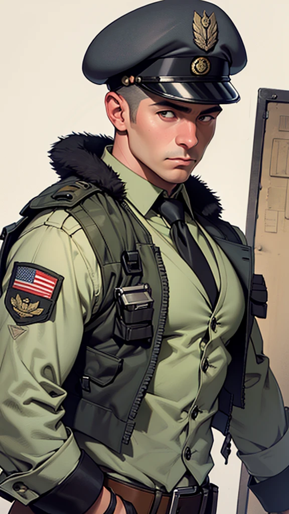 a chinchilla ,tactical exercise soldier with bad appearance in uniform with vest and beret, realistic machine gun 