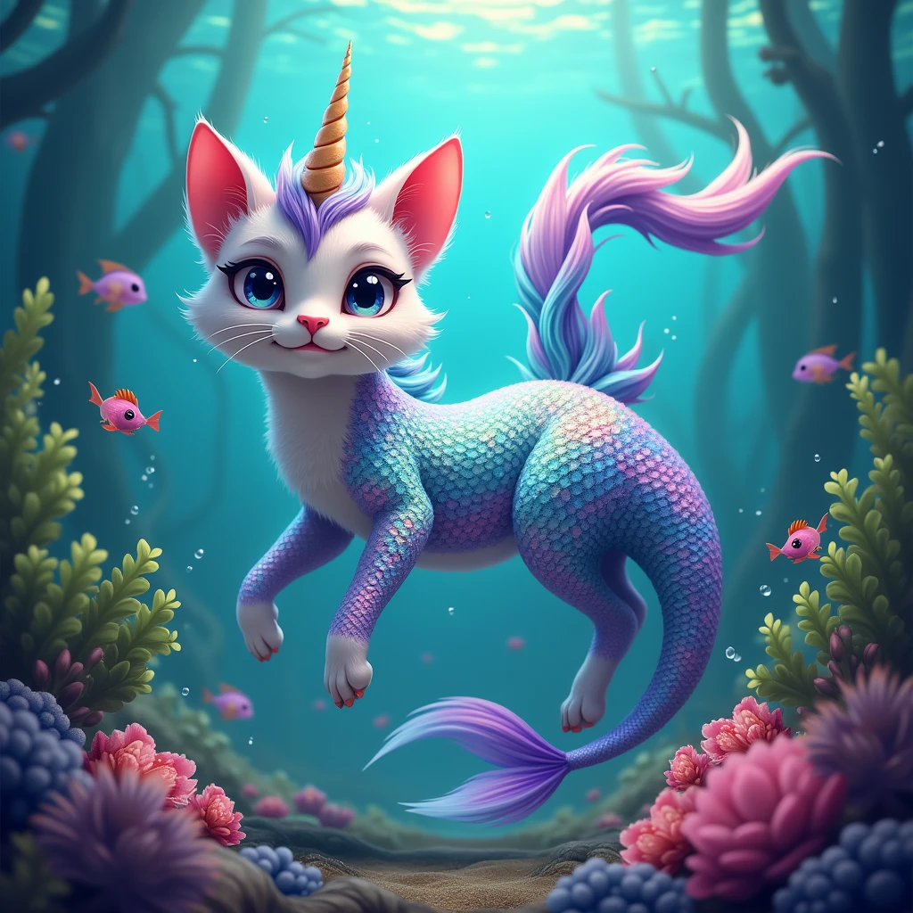 A very colorful mermaid unicorn cat