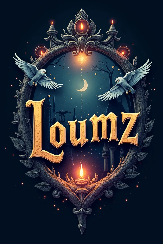 Make me a logo for the Harry Potter theme and the word loumz