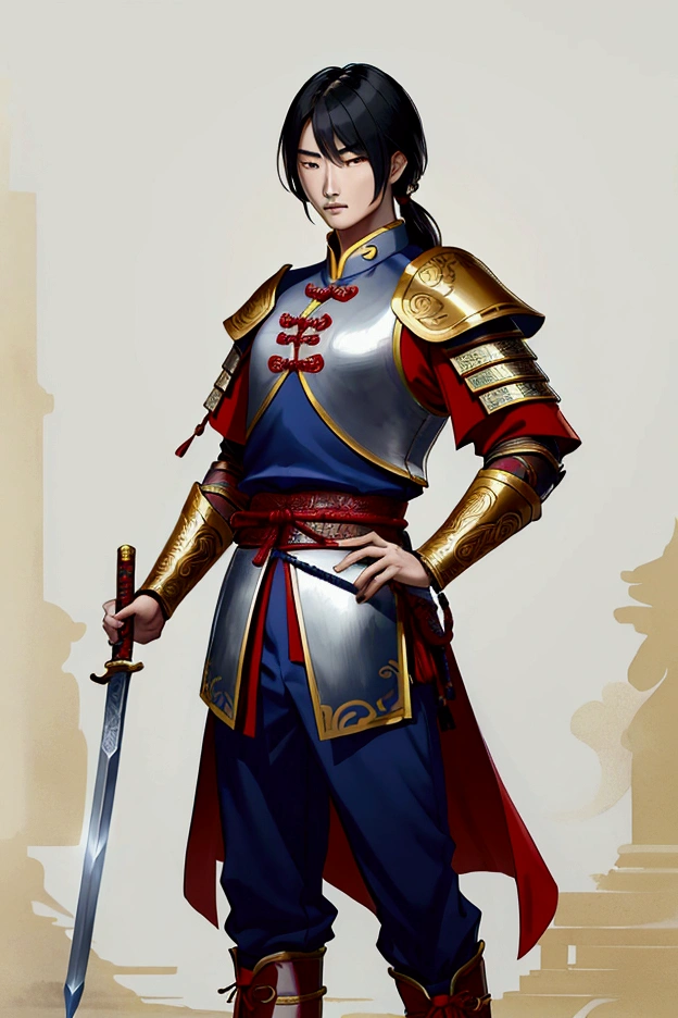 man,Chinese Warrior,holding a sword,handsome ,stand,ใส่รองเท้าChinese Warrior เห็นทั้งตัว,Cao Cao,Tall with legs and visible feet