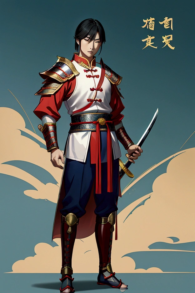 man,Chinese Warrior,holding a sword,handsome ,stand,ใส่รองเท้าChinese Warrior เห็นทั้งตัว,Cao Cao,Tall with legs and visible feet