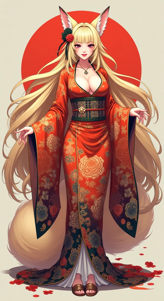 One person, Long Hair, Blonde、大きなchest, Earrings, Simple Background, 立ちpicture, Characterクターデザイン, anime風, high quality, High-resolution model, とてもLong Hair, Thick hair, smile, Heavy makeup, 立ちpicture、Oiran、Nine-Tailed Fox、FoxFox Ears, geta、Gaze, smile, chest, feetをフレーム内に
全身、kimono、flashy、kimono、feetをフレーム内に、kimono姿、Full body in frame、立ちpicture、Standing、feet、anime、Character、picture、Handwriting、Homemade IRIAM、Handwriting風