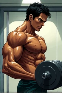 Zoronoa Zoro from one piece desing in the gym, training bíceps