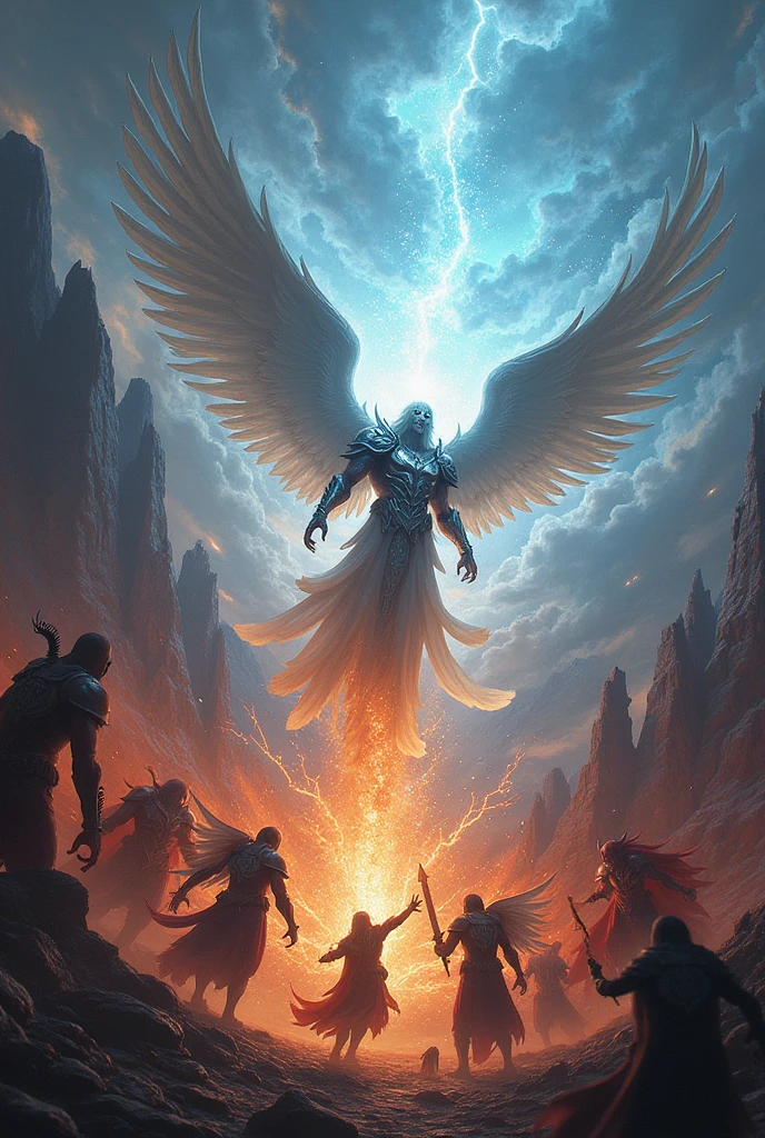 War of archangels vs. archdemons, fantasy world, emphasize the holy against the evil
