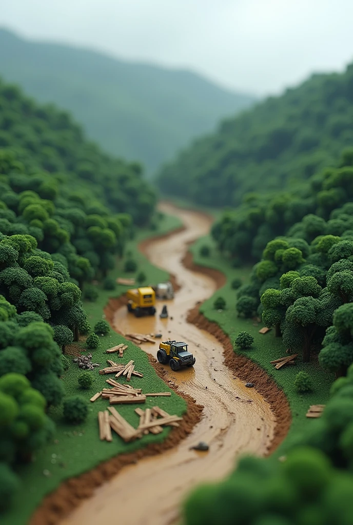 Small model 3d of deforestation