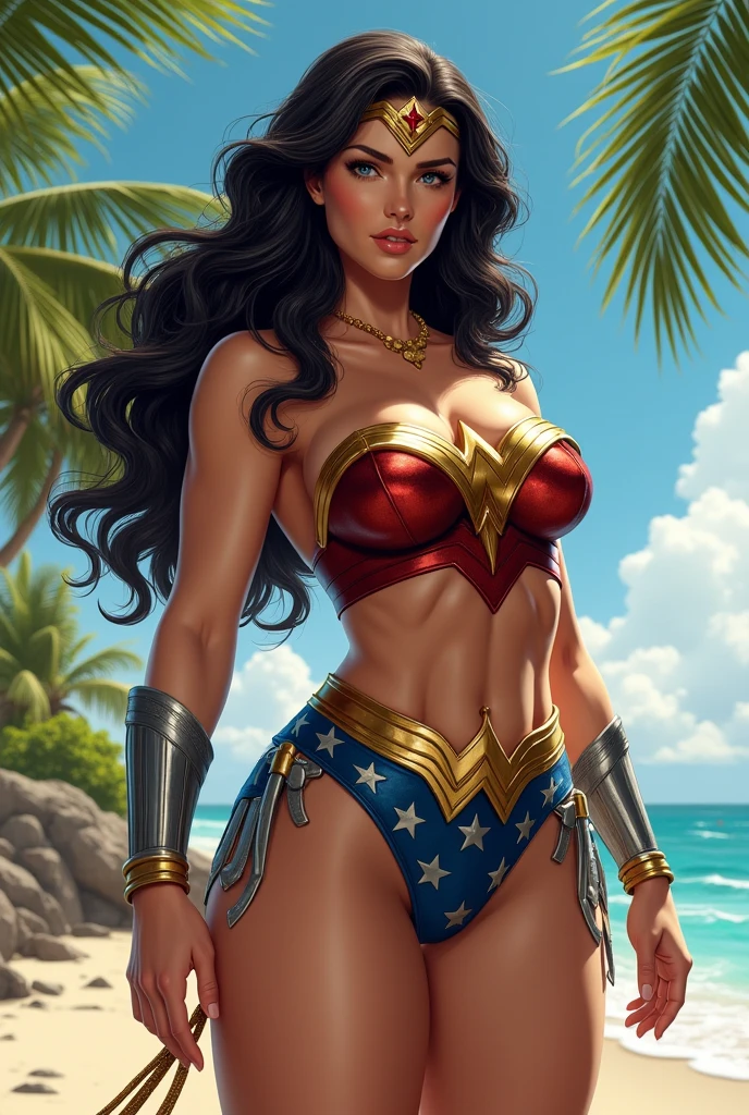 Wonder Woman very big breasts in tiny bikini