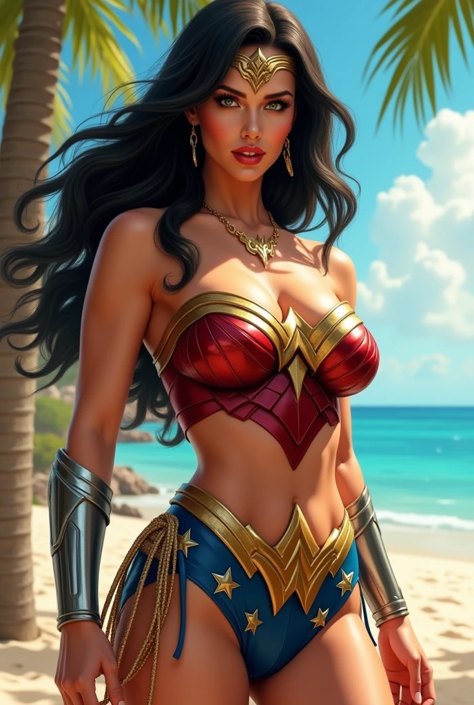 Wonder Woman very big breasts in tiny bikini