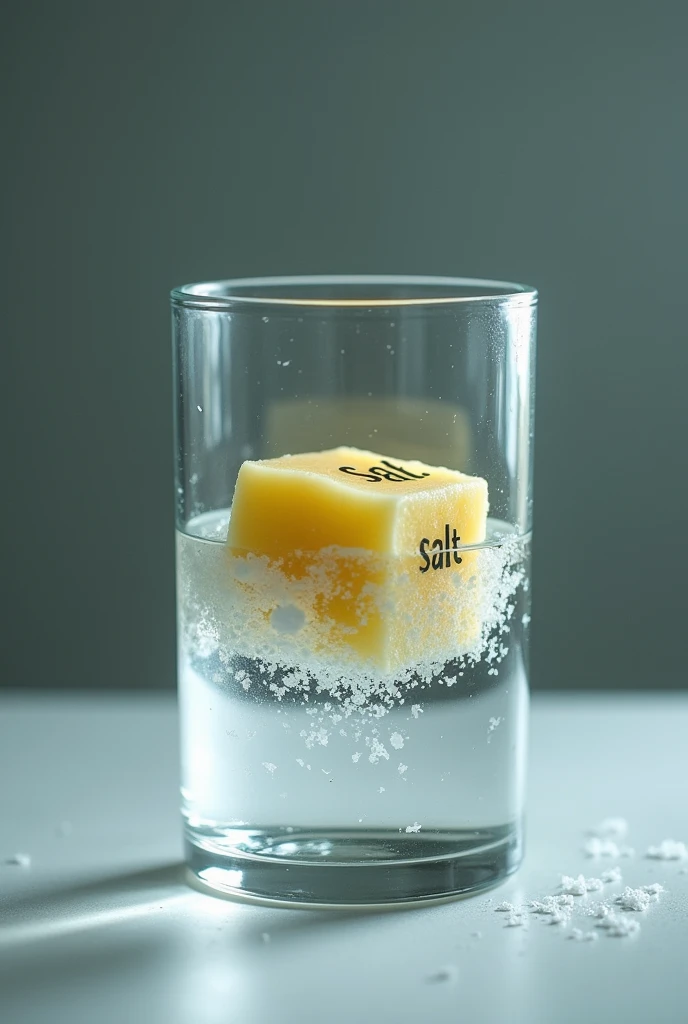 experiment, for with a square shaped potato, water and salt in a glass labeled with the following words: : salt and has shrunk in size