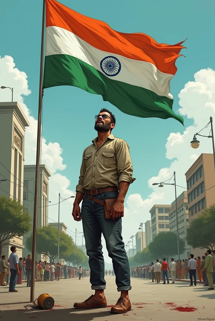 Ilustrate a Bangladeshi peeing on Indian flag