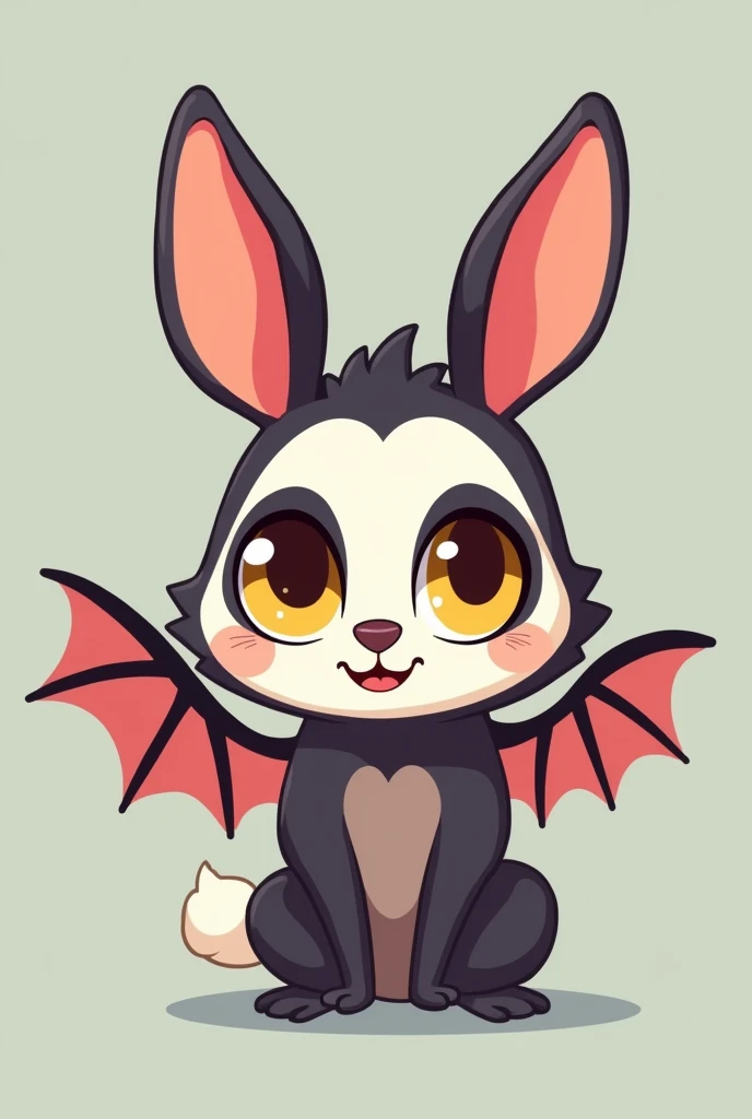 Cartoon 2D, cute, Skull, half bat and half bunny, cute, yellow eyes