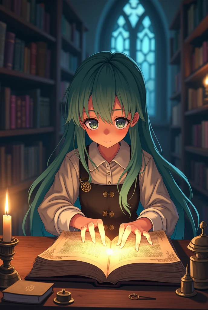 Anime girl young witch      try using magic for first time with book